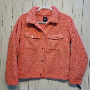Art Class Girl's Size XL 14-16 Sherpa Button Up Jacket Shacket Coral NEW